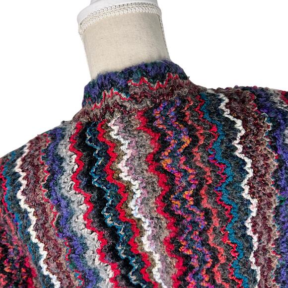 Graff Vintage Multicolor Zig Zag Knit Jacket Coat 16 Boho Retro Pockets - Picture 6 of 10